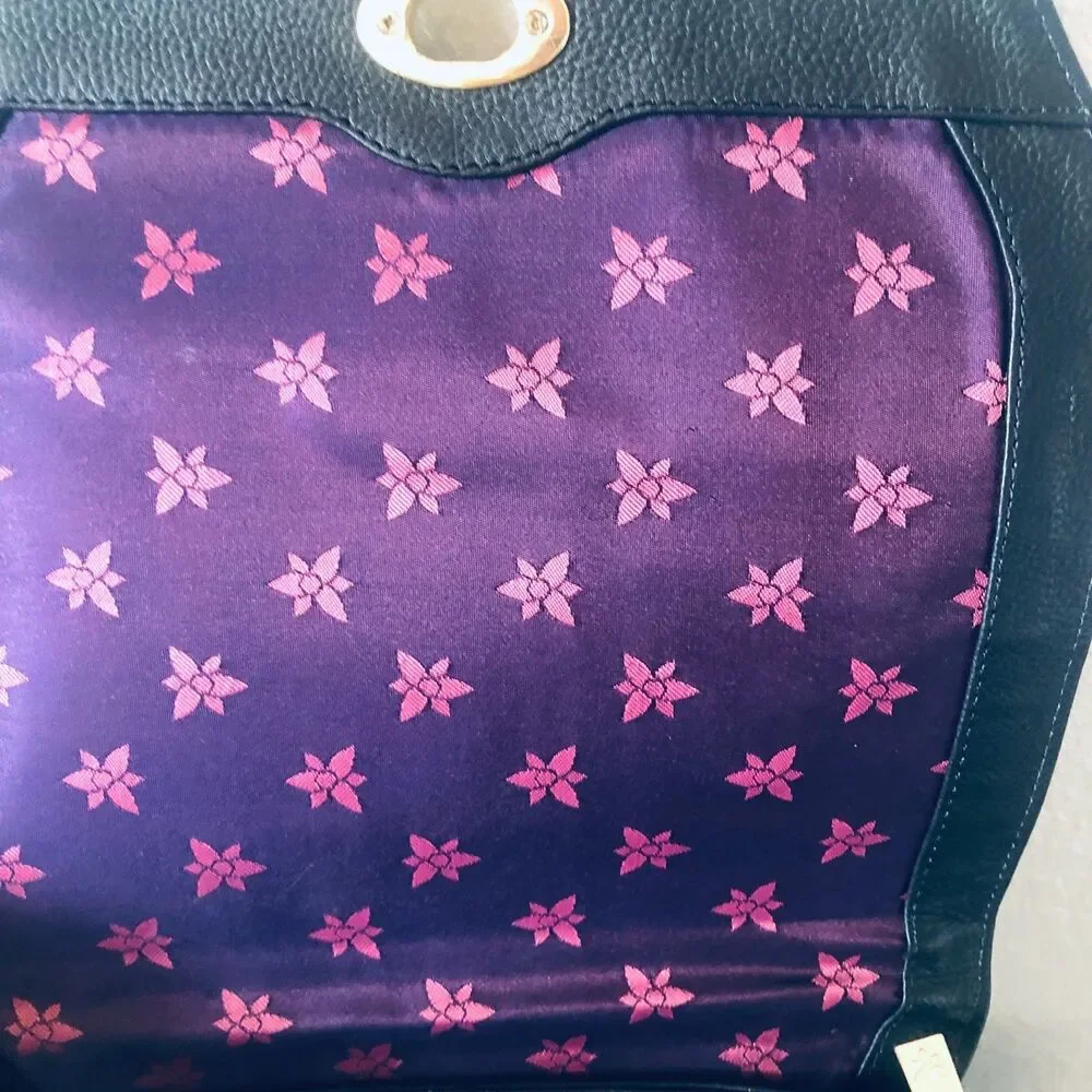Anuschka Embroidered Leather Flap Turn-Lock Satchel Magical Wings Blk Butterfly